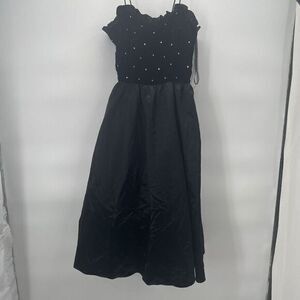 Vtg 80s Glenrob USA Black Velvet Strappy Cocktail Party Evening Dress Small 25"W